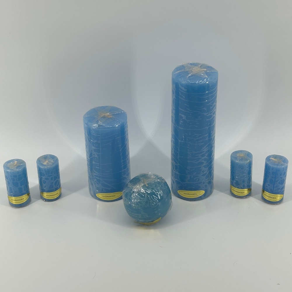 7 Piece Hydrangea Pillar‎ Ball Candle Set Wax Scented Home Decor NEW OUTDOOR USE